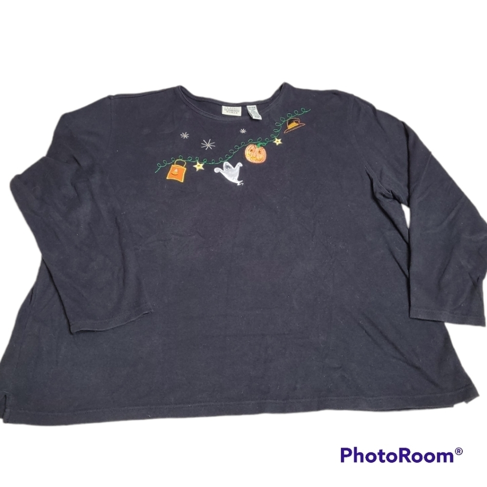 HALLOWEEN - Embroidery Embellished Ghost pumpkin Black long sleeve Women's 24-26